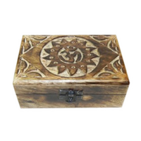Trinket Box Ohm Engraved Top Wooden 15x10cm 1 Piece for Jewellery & Valuables