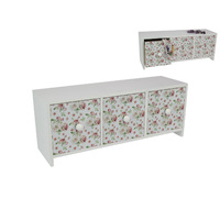 White Rose Floral 3 Drawer Trinket Jewellery Box 32x13cm 1 Piece