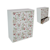 White Rose Floral 3 Drawer Trinket Box 25x20cm Cabinet Jewellery