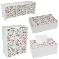 Pink Floral Rose Set Trinket, Tissue & Jewellery Boxes 4 Pieces Matching Decor