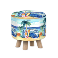 1pce 30cm Blue Combi Van Print Foot Stool/Seat, Beach Surf Style Decor