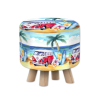 1pce 30cm Red Combi Van Print Foot Stool/Seat, Beach Surf Style Decor