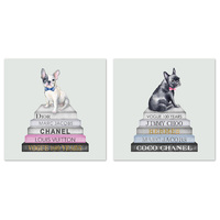 2pce 50x50cm Fashionable Black & White French Bulldog Canvas Wall Art Decor