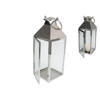 Silver Lantern Glass Door Candle Holder 1 Piece 39cm Home Decor