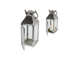 Silver Lantern Glass Door Candle Holder 1 Piece 28cm Home Decor