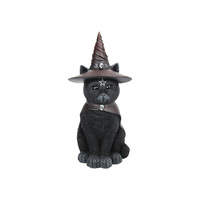 32cm Sorcerers Hat Black Cat Figurine, Wiccan Style, Gothic Witch Decor