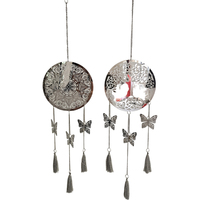 Pair of Zen Style with Butterflies Silver Spinners, Hanging Mobile Suncatcher