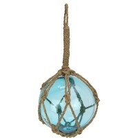 Beach Buoy Glass Aqua Blue With Rope Hanging 13cm Diameter 1 Piece
