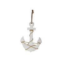 45cm White Wooden Anchor with Rope, Nautical Style Wall Art, Beach Decor