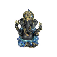 21cm Black/Blue Lord Ganesh Buddha Resin Sitting Home Decor Ornament