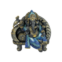 21cm Black/Blue Lord Ganesh Buddha Resin Sitting On Throne Home Decor 