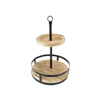35cm 2 Tier Wooden Food Display High Tea Stand with Metal Frame Round