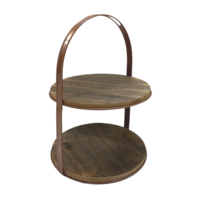 42cm 2 Tier Wooden Food Display High Tea Stand with Metal Frame Round