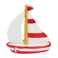 Sailing Boat Ornament with Red Coloured Stripes Sail 1pce 9cm Beach Decor