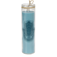 Candle Hamsa Design Blue 300g Scented Wax Glass Tall Shape 20cm