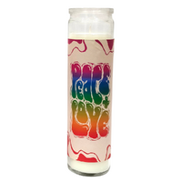 Hippy Glass Candle Peace & Love 300g Scented Wax Tall Funky Writing 20cm