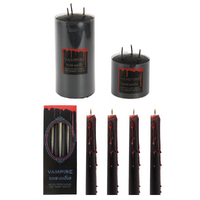 Vampire Candle Set 6pce Black Pillar & Taper - Bleeds Red Wax