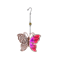 10cm Inspirational Metal & Glass Pink Butterfly Hanger - Decorative Wall Accent