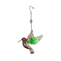 10cm Inspirational Metal & Glass Green Bird Hanger - Decorative Wall Accent