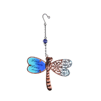 Metal Hanging Wall Art Dragonfly with Blue Glass Inspirational Quote 10cm