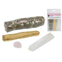 Energy Cleansing Smudge & Crystal Kit 4pces in Gift Box Sage & Stone Love Set