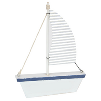 Sail Boat Ornament White & Navy Metal Sail Wooden Base 21cm 1pce