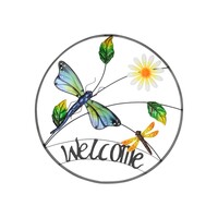 54cm Welcome Dragon Fly Metal Wall Art with Stained Glass Wings
