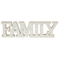 Family Plaque with Filigree Pattern White 40cm Sign Wooden Natural Inspirational Saying