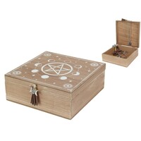 Storage Box Wiccan Designed Moon & Pentagram Wooden Square 18cm 1pce