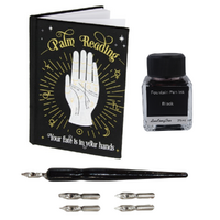 Journal + Calligraphy Ink & Pen Set Black Palm Reading Velvet Book 21cm