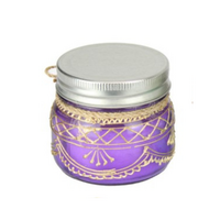 110g 7cm Glass Jar Candle with Purple Henna Design - Scented Decorative Candle