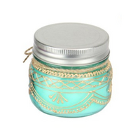 110g 7cm Glass Jar Candle with Blue Henna Design - Scented Decorative Candle