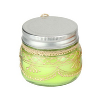 110g 7cm Glass Jar Candle with Green Henna Design - Scented Decorative Candle