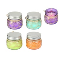 110g 7cm Glass Jar Candle Set of 4 - Purple, Blue, Green & Orange Henna Design