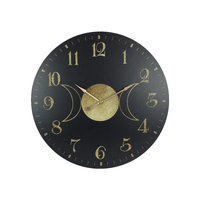Wall Clock Black & Gold Triple Moon Design 1pce 58cm Round