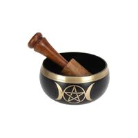 10cm Diameter Black and Gold Triple Moon Tibetan Singing Metal Bowl Meditation