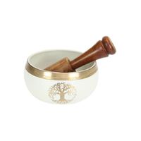 10cm Diameter White and Gold Tree of Life Tibetan Singing Metal Bowl Meditation
