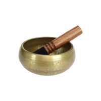 Tibetan Singing Bowl Gold Brass Manipadme Om Prayer Design + Striker 16cm