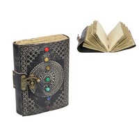 Leather Journal with Chakra Stones & Mandala Vintage Style Book 18x13cm (7x5")