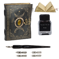 Journal + Calligraphy Ink & Pen Set Antique Leather Spell Book Wiccan 20cm