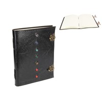 Pentagram Black Leather Journal/Spell Book 33cm with 7 Chakra Gems (10x13")