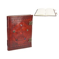 Pentagram Brown Leather Journal/Spell Book 33cm with 7 Chakra Gems (10x13")