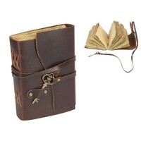 Wrap Leather Journal with Antique Key in Vintage Style Book 18x13cm (7x5")