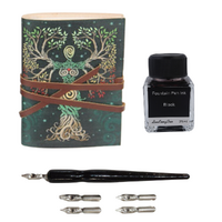 Pocket Journal Leather + Calligraphy Ink & Pen Set Tree of Life 10cm Mystic Book