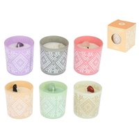 Set of 6, 120g Boho Organics Candles with Gem, Assorted Scents for Aromatherapy