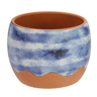 Round Pot Terracotta Blue Pattern 11x13cm Planter - Blurred Lines Design