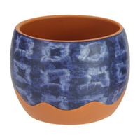 Round Pot Terracotta Blue Pattern 11x13cm Planter - Square Design