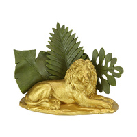 Gold Lion Statue in Greenery Jungle Scene Ornate Ornament 22cm Resin 1pce