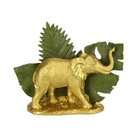 Gold Elephant Statue in Greenery Jungle Scene Ornate Ornament 23cm Resin 1pce