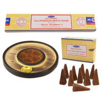 Incense Bundle Cones, Sticks & Holder 10cm Round - Californian White Sage Scent